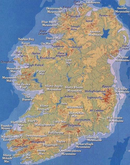 İrlanda Dağları haritası