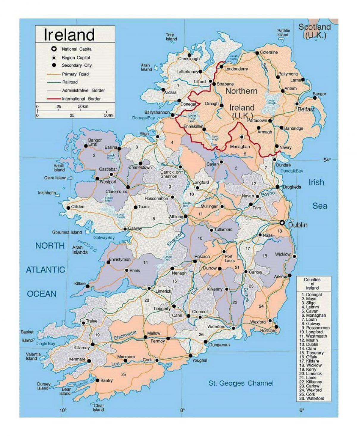 İrlanda şehirleri haritası 