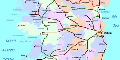 İrlanda'da tren yolları haritası 