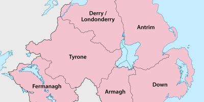 Kuzey İrlanda, ilçe ve kasabaların harita 